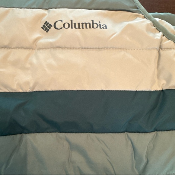 Columbia tri color green blue cream/grey Omni heat white out puffer vest - Picture 13 of 13